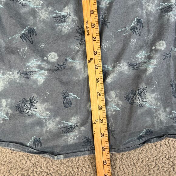 Hurley Shirt Men XL Blue Skull Floral Bird Palm Tree Button Pocket Surf Skate - Picture 9 of 14